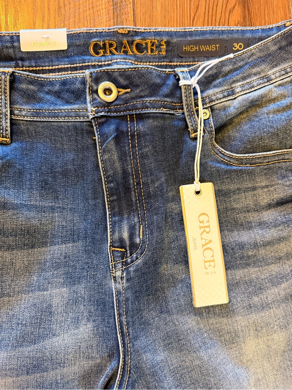 Gracia Blue Flare Jeans with Multicolor Floral Embroidery - Picture 2 of 7